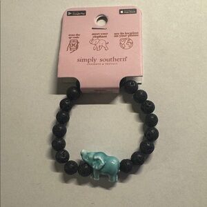 Simply Southern Tracker Elephant Bracelet Blue & Black Beaded - Brand New